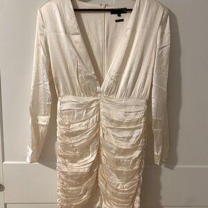 NEW Retrofete Brea Dress Long Sleeve Mini Silk Ivory Size L